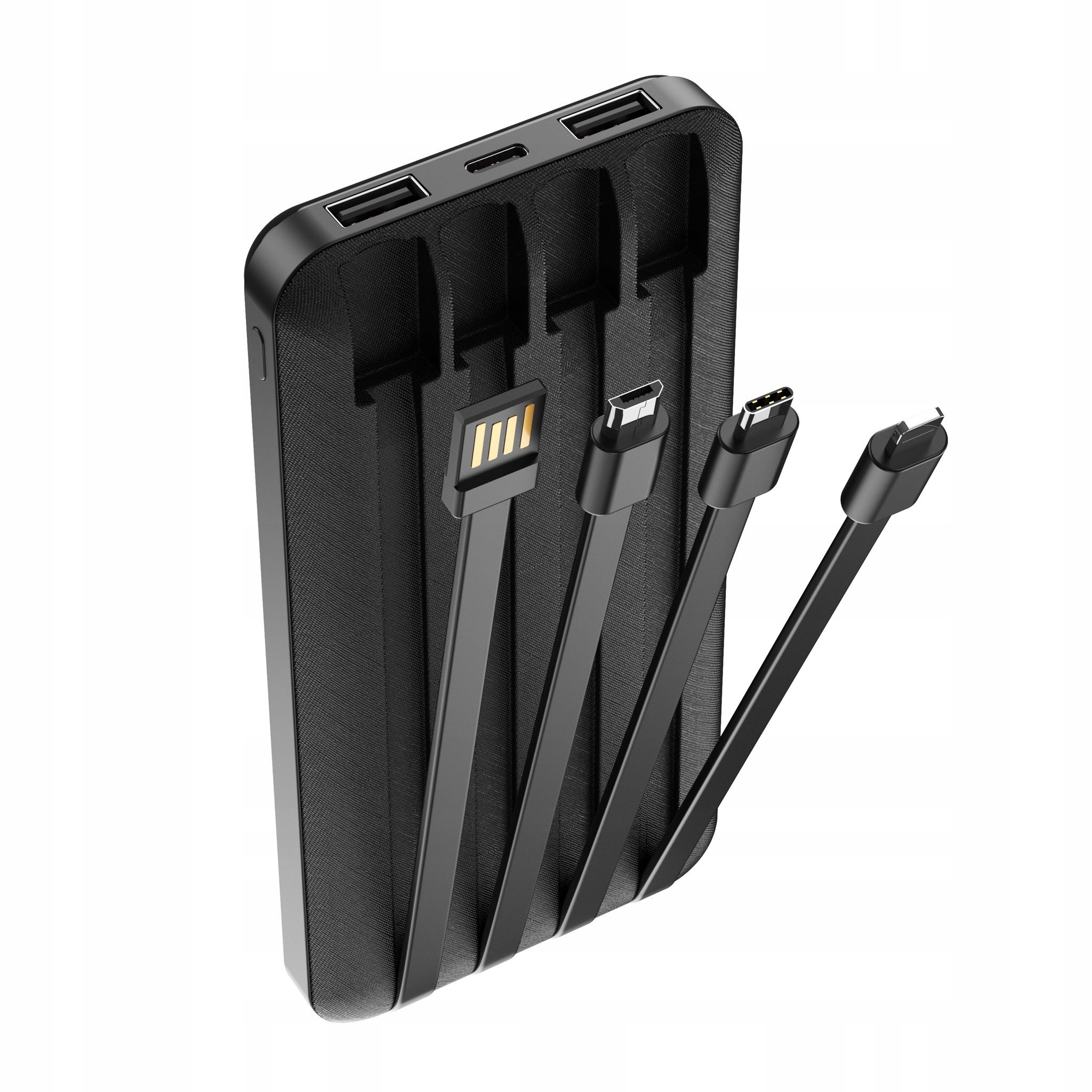 

Powerbank 10000 mAh czarny z potrójnym kablem
