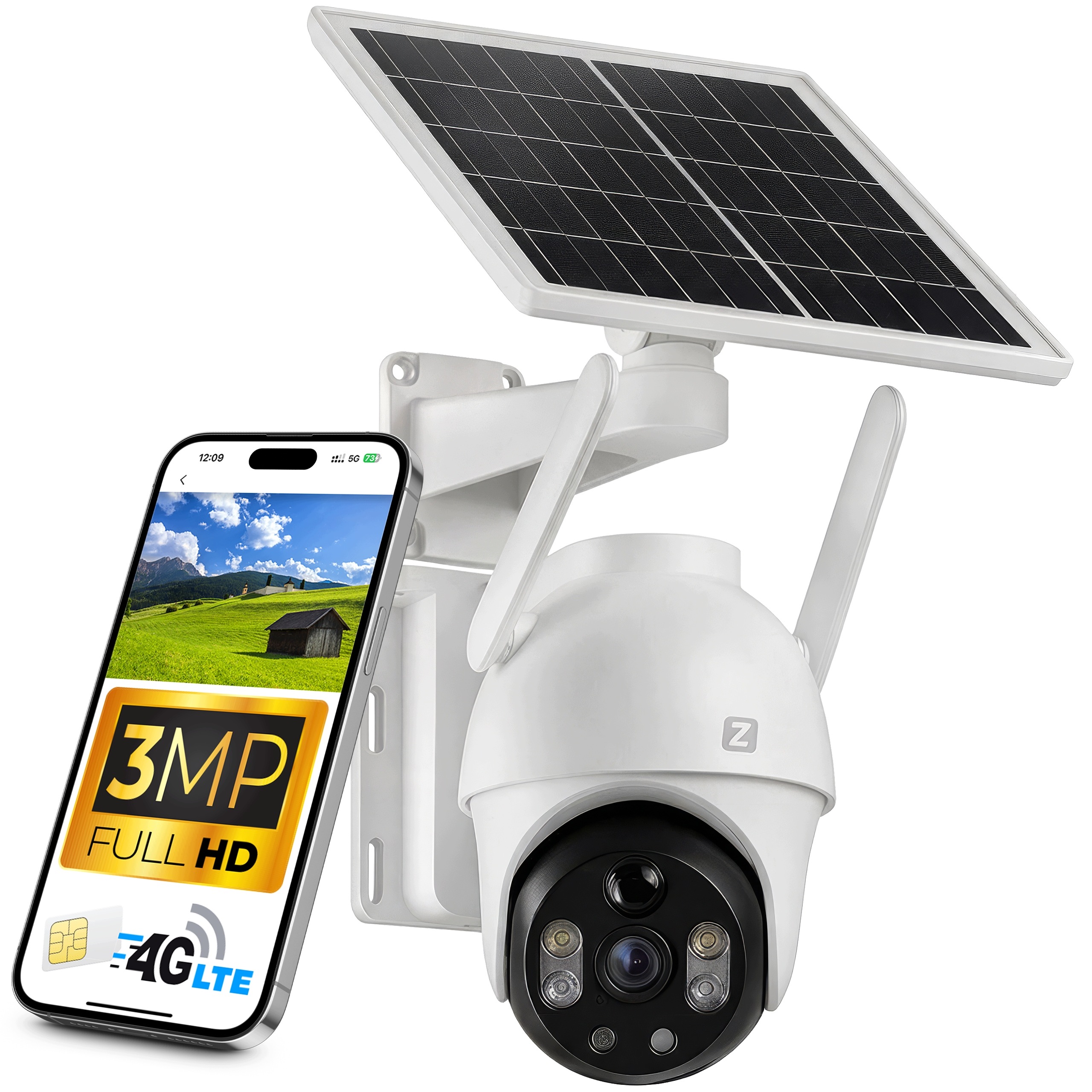 Kamera Obrotowa Zewnętrzna Solarna Na Kartę Sim 4G 3MPx