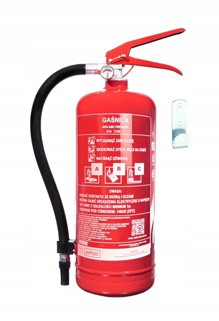 Gaśnica proszkowa 4kg GP4x ABC wieszak certyfikaty