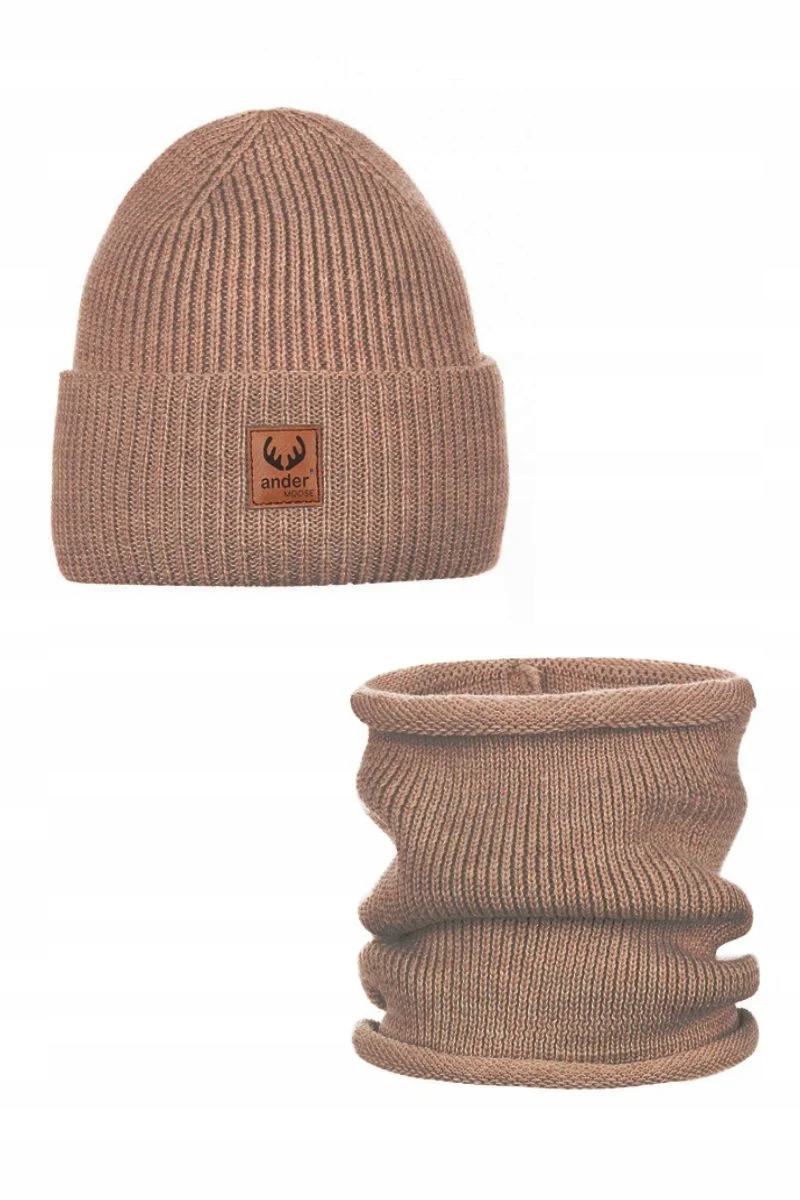 Dámský komplet Ander čepice a nákrčník zimní vlna merino Brigid Camel 58