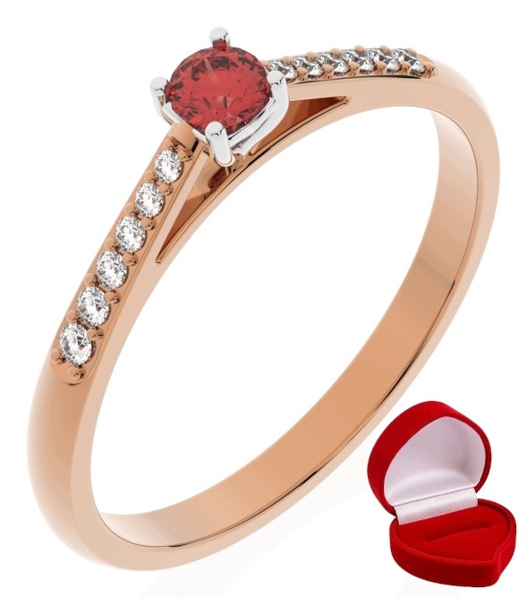 Zlatý Prstýnek 585 14k Rubín 0,09 ct Růžové Zlato R0