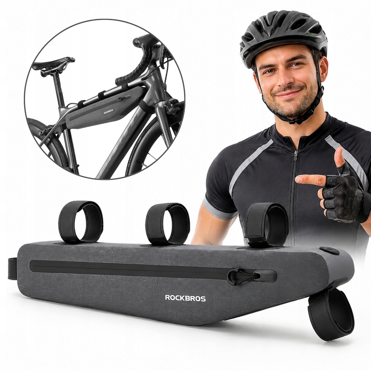 Cyklistická Taška Na Rám, Voděodolná, Dlouhá, 43 CM, Šedá Rockbros