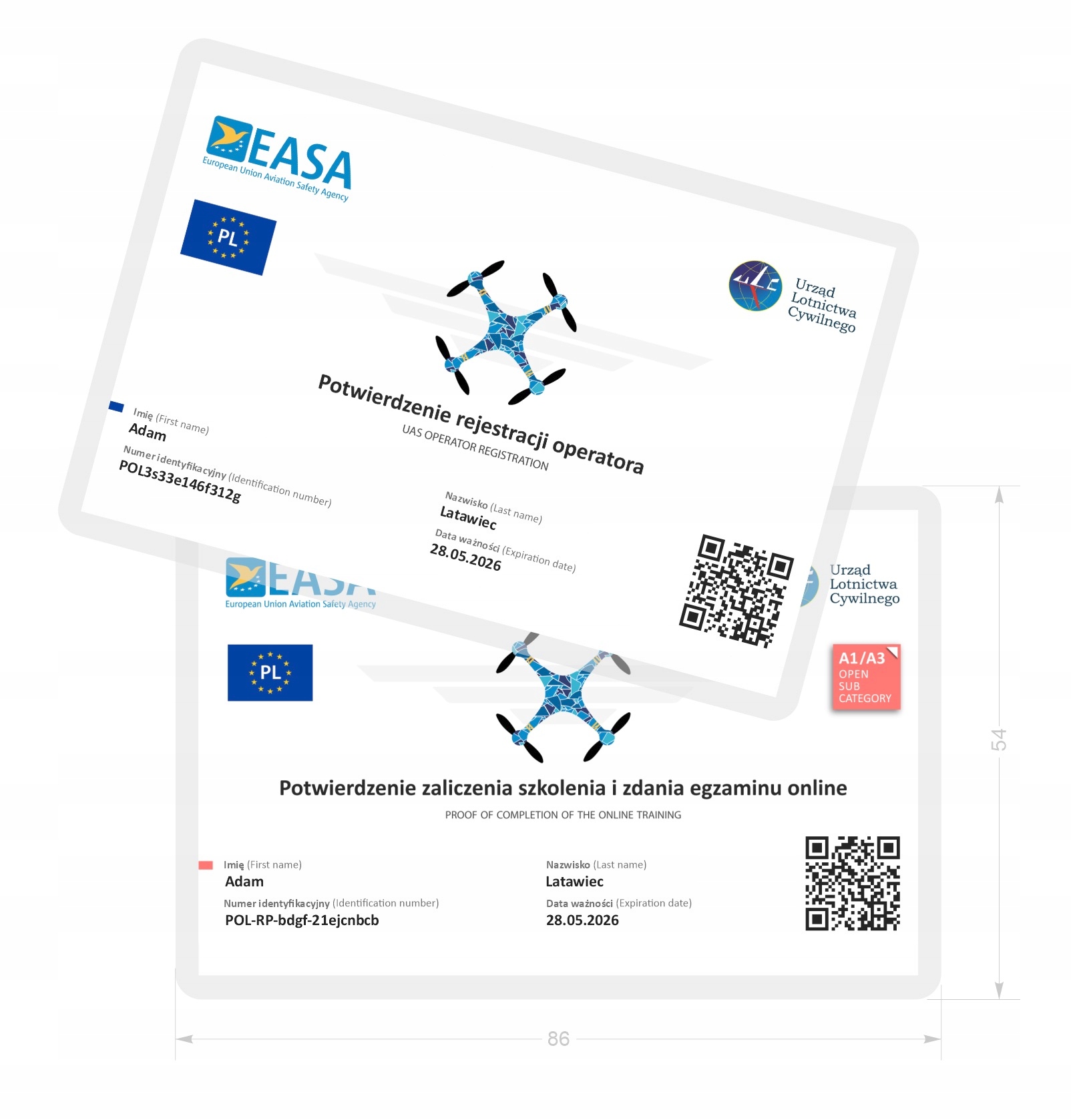 

Certyfikat Ulc na drona Dwustronny