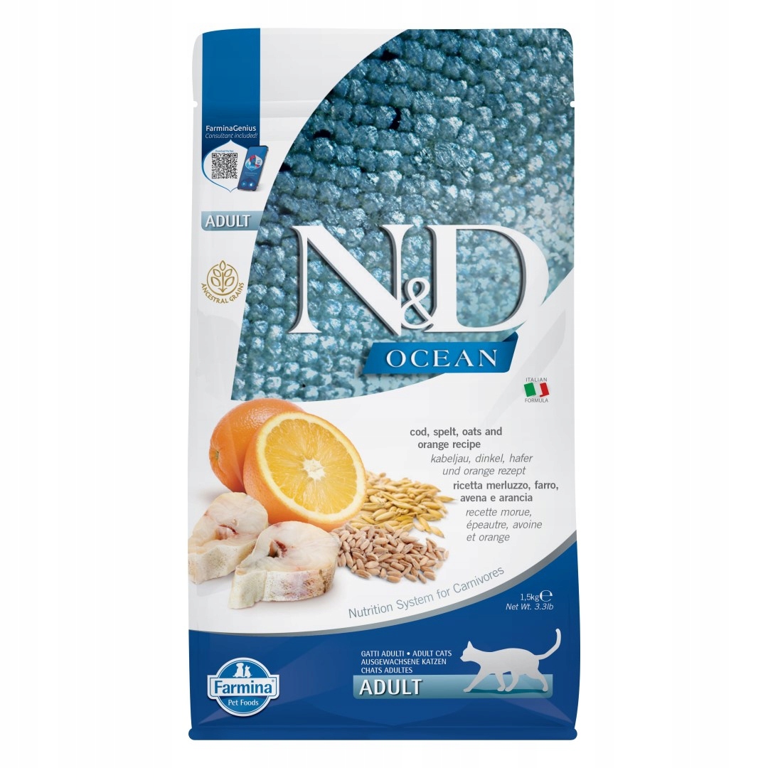 Levně Farmina N&d Cat Ocean Cod Spelt Oats 1,5 kg Suché Krmivo s treskou Pro Kočky