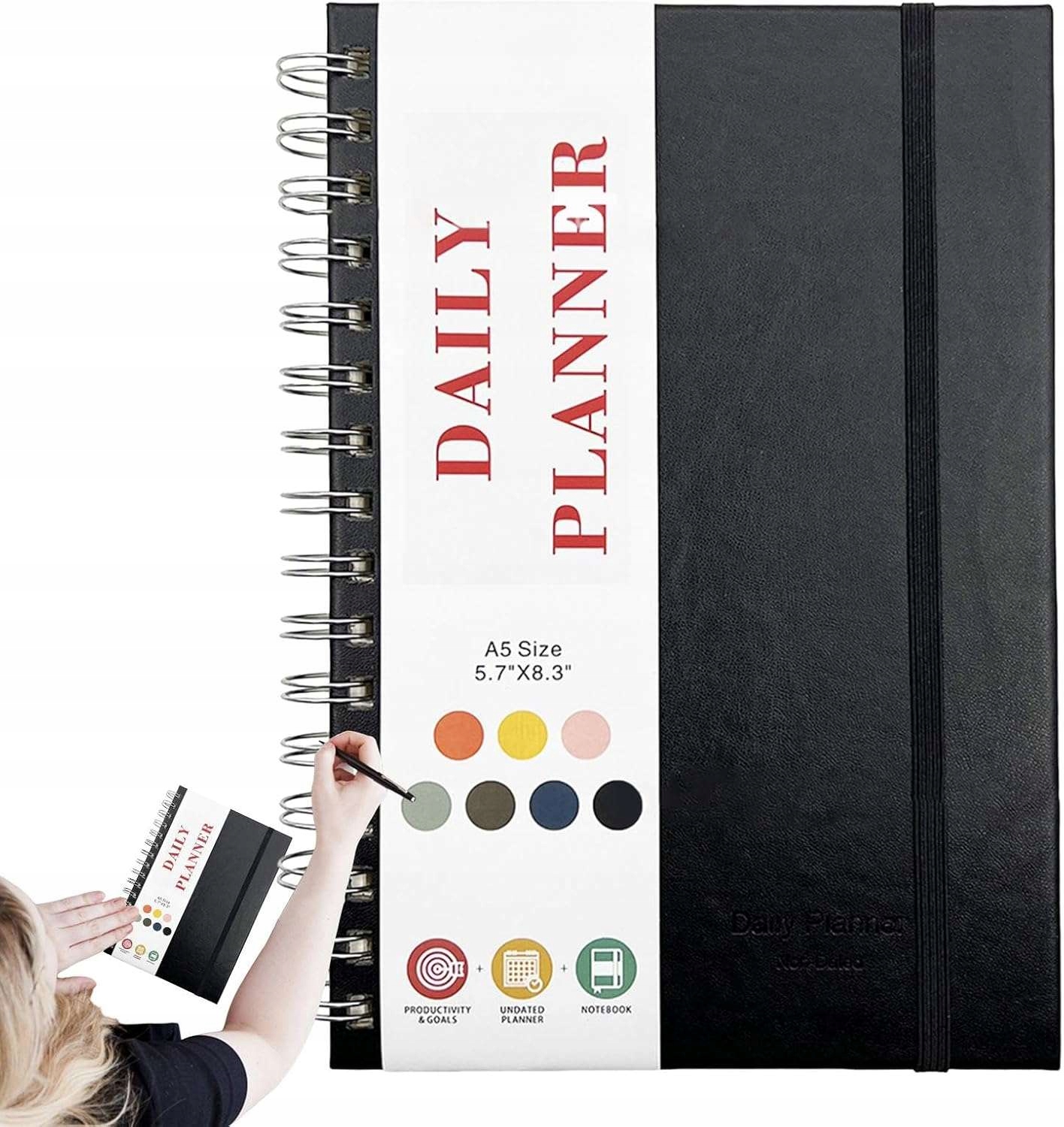 Planer notatnik spiralny kalendarz A5 czarny 120 stron EooUooIP