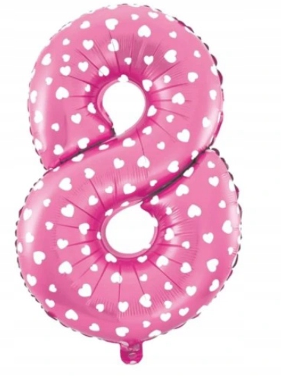 

Balon foliowy cyfra 8 różowa w serca 40cm urodziny