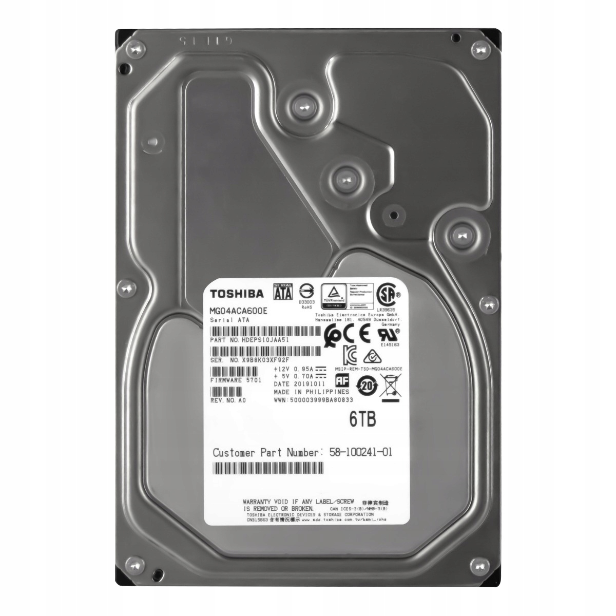 Toshiba 6TB 7.2K 128MB Sata III 3.5'' MG04ACA600E