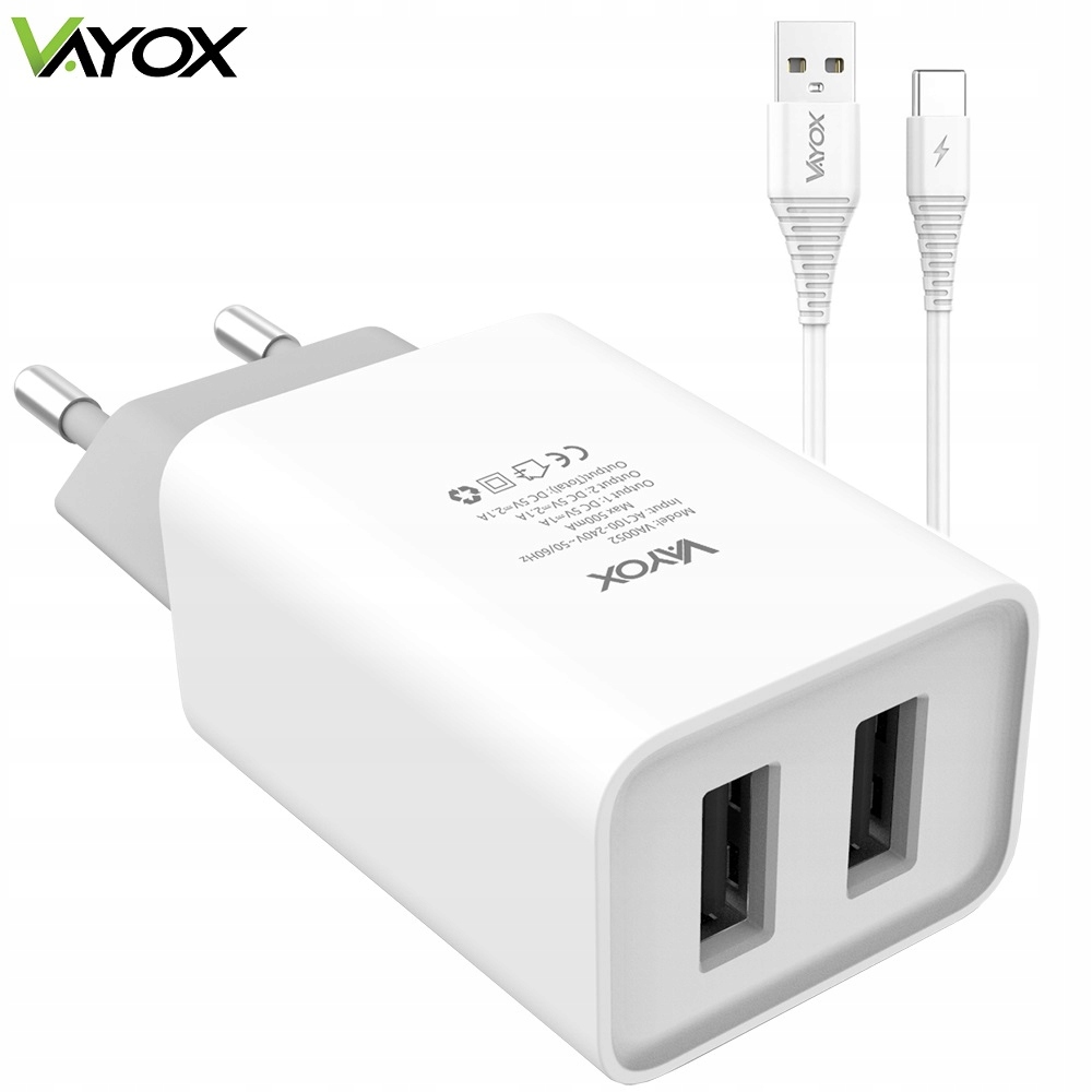 

Ładowarka Sieciowa 2x Usb Kabel Usb Typ C Vayox