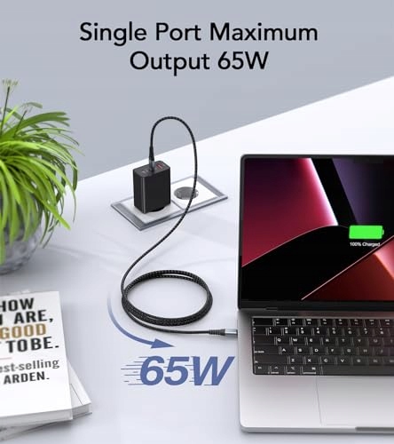 Anykon ŁADOWARKA USB C 65W 3Port Z Kablem 2M Do MacBook iPhone Galaxy Lapto — miniatura 3