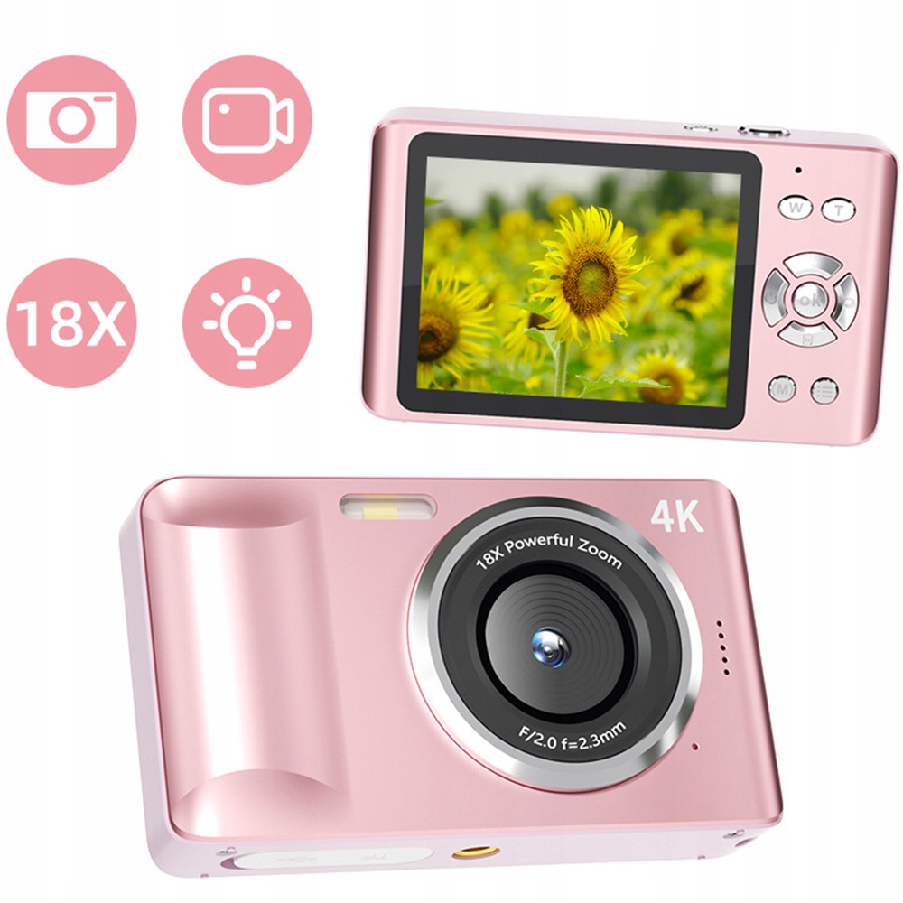 Aparat Cyfrowy Fotograficzny Hd Dla DZIECI4K 64MP 18X Zoom