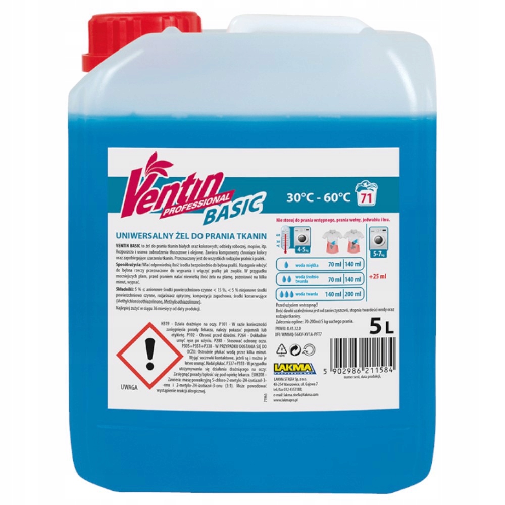 Levně Univerzální gel na praní tkanin Ventin Basic Lakma 5L
