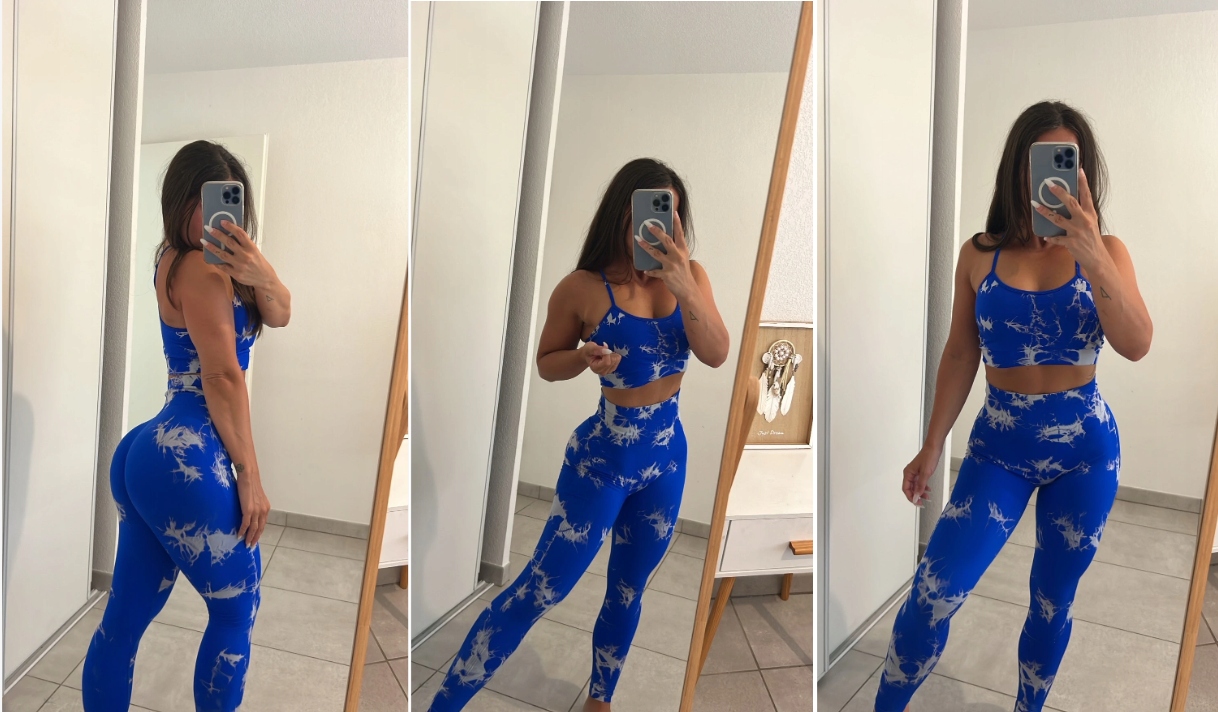 LEGGINSY PUSH UP SPORTOWE NIEBIESKIE DAMSKIE KOMPLET Stanik i Leginsy Top L Rozmiar L