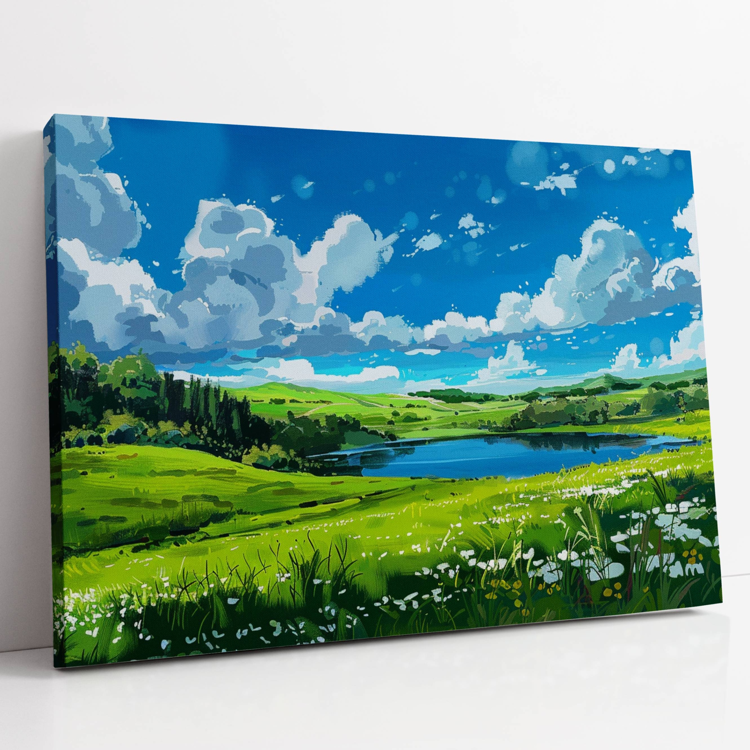 Obraz na plátně Louka nad jezerem krajina do domu obývacího pokoje 120x80