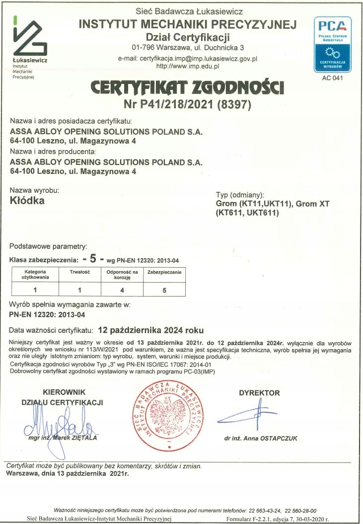 KŁÓDKA TRZPIENIOWA LOB GROM WOJSKOWA ATEST KLASY 5 Rodzaj kłódki na klucz