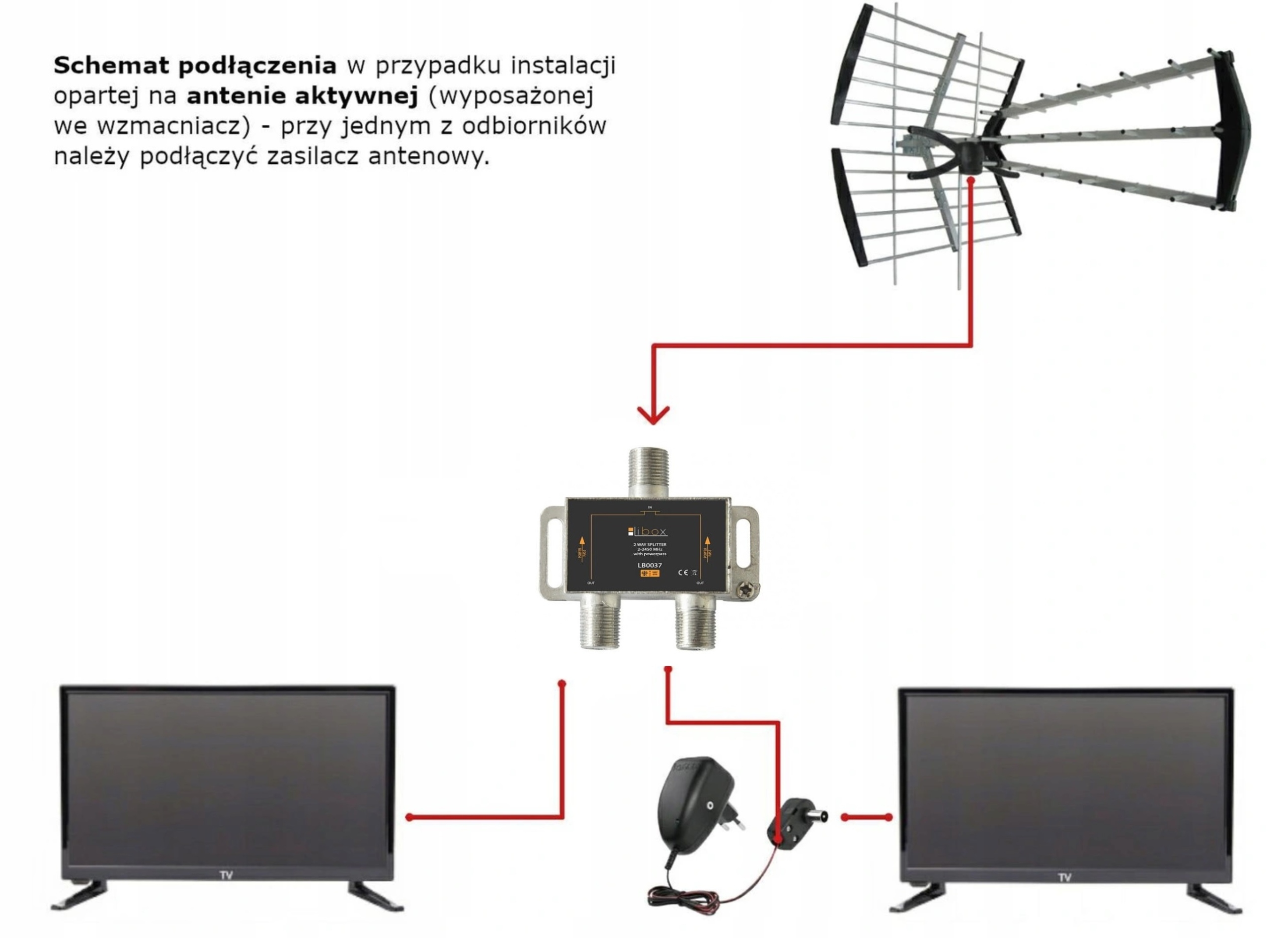 Rozdzielacz SPLITTER antenowy na 2 TV Rozgałęźnik Marka Inna