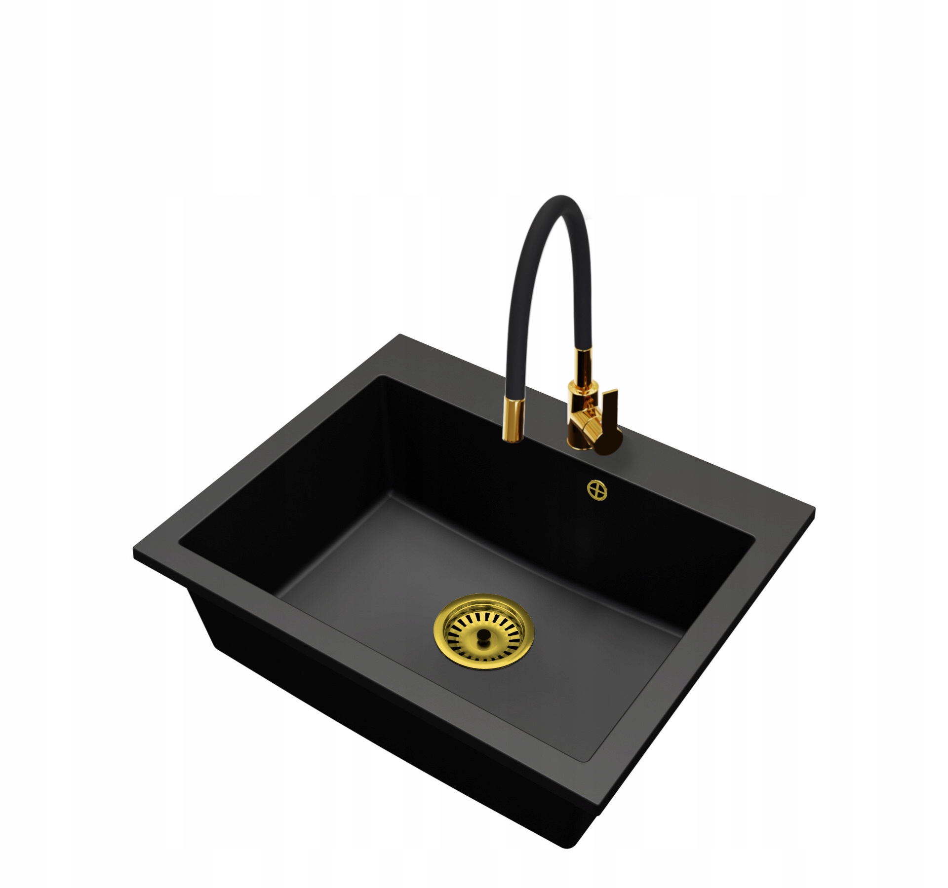 Kuchyňský granitový dřez Jednokomorový Elite 60 Baterie Sifon Zlato