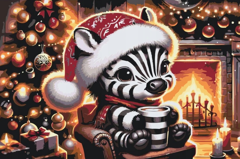 Diamantová výšivka Zebra Čokoláda Dárky Zima Sníh Vánoční stromek 40x60 cm