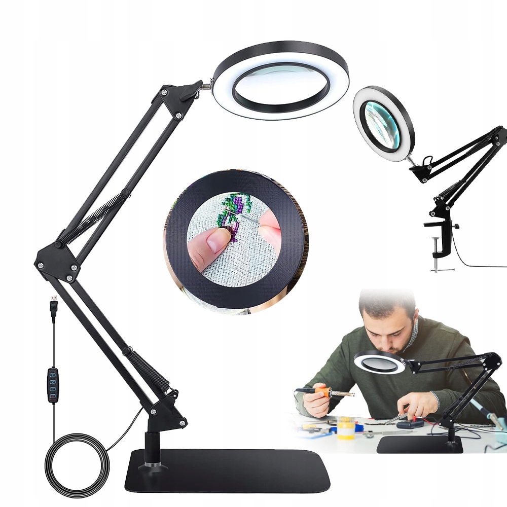 Led Stolní Lupa Pro Rukodělné Aktivity A Čtení 8X 72 Diod 3 Barvy Světla