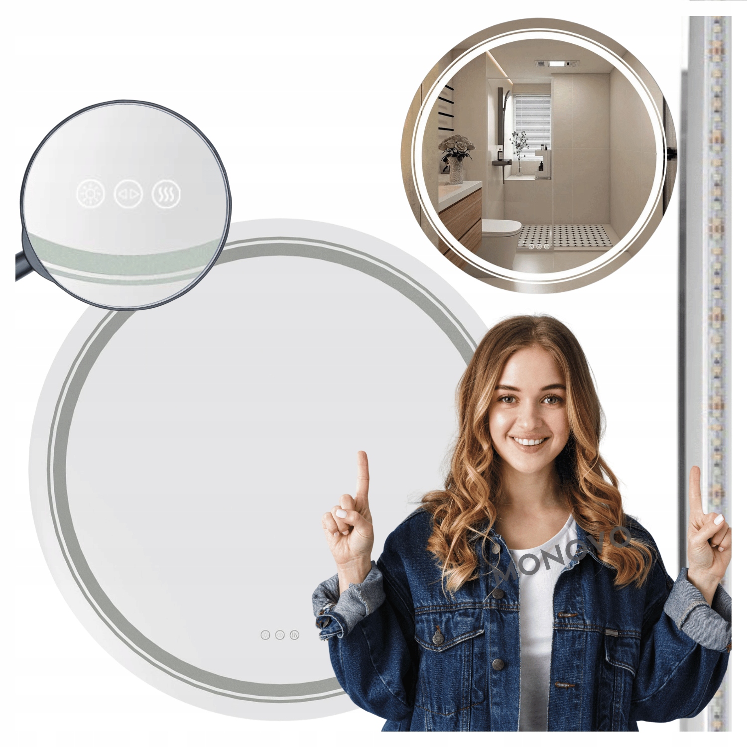 Lustro Ścienne Led z Oświetleniem 80 cm do Łazienki Okrągłe Dover 80 Halmar
