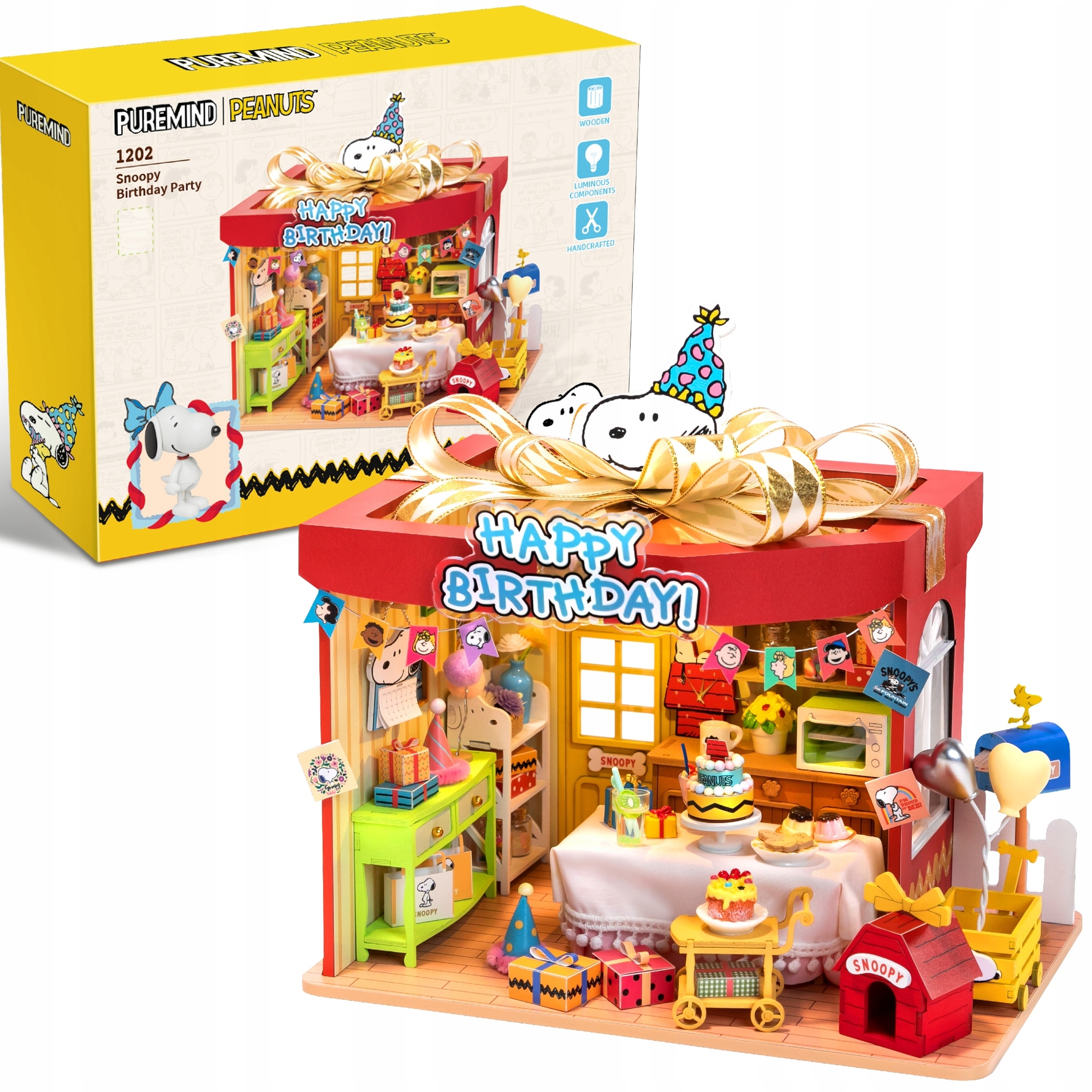 Puremind Skládací Dřevěný Model Narozeniny Snoopy Peanuts S Led Puzzle 3D