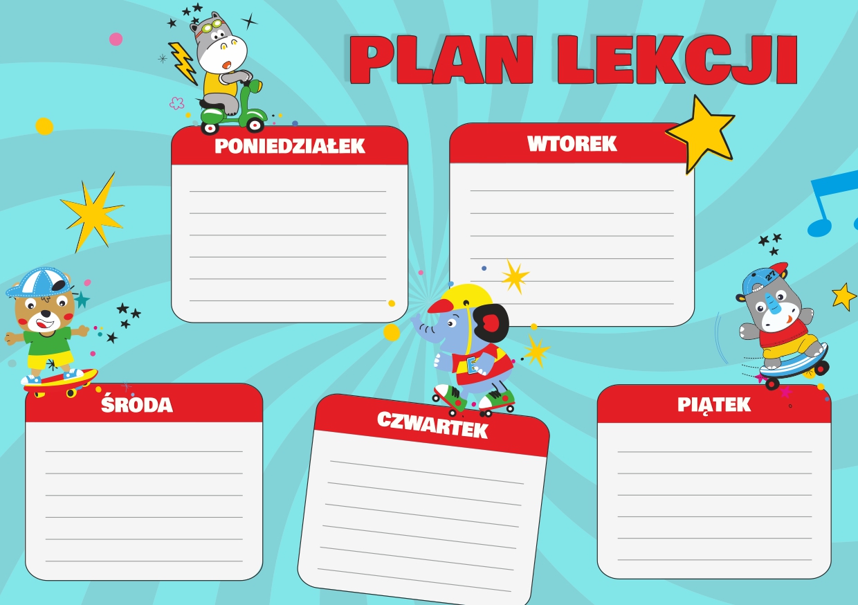

Plan lekcji A5 zajęć szkolny dzieci zwierzaki