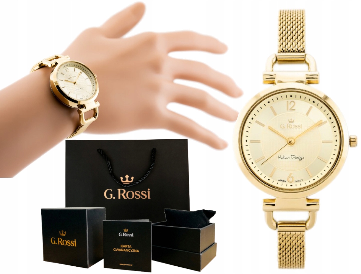 

Piękny Oryginalny Zegarek Damski G. Rossi Złoty