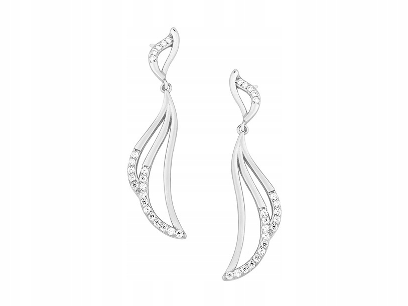 Stříbrné Náušnice Závěsné šroubky se zirkony Dlouhé rhodiované tyčinky 925