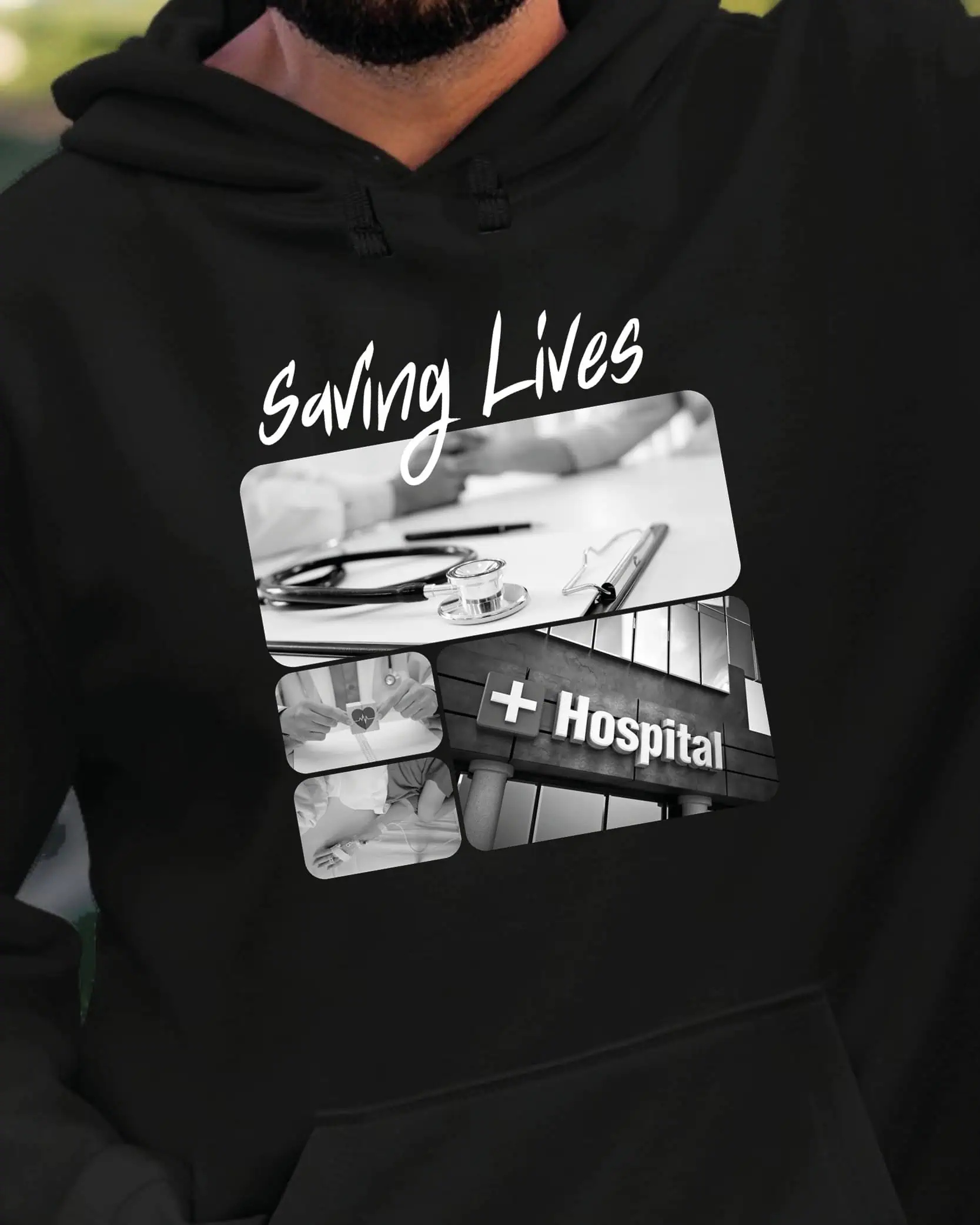 Mikina s kapucí Dárek pro lékaře Umělecká koláž Černá L