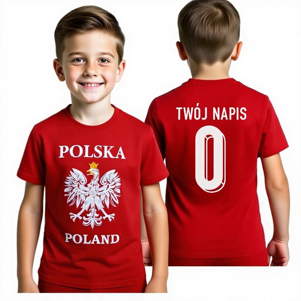 Polska Twój Nadruk koszulka dziecięca Orzeł z własnym imieniem Bawełna 140