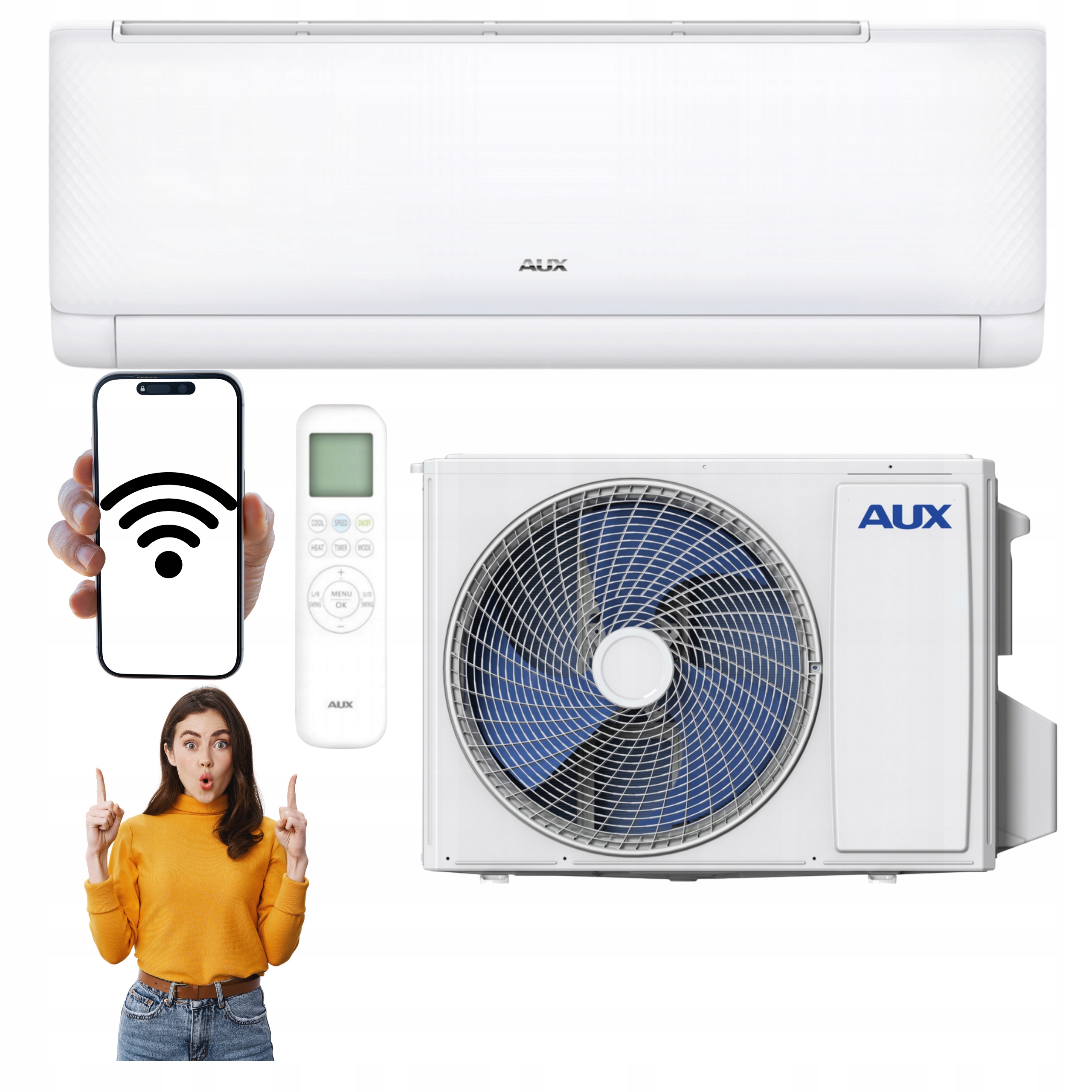 Nástěnný klimatizátor Aux Q-smart Eco 2,7 kW 30 m2 WiFi s Uv připojením do domu kanceláře