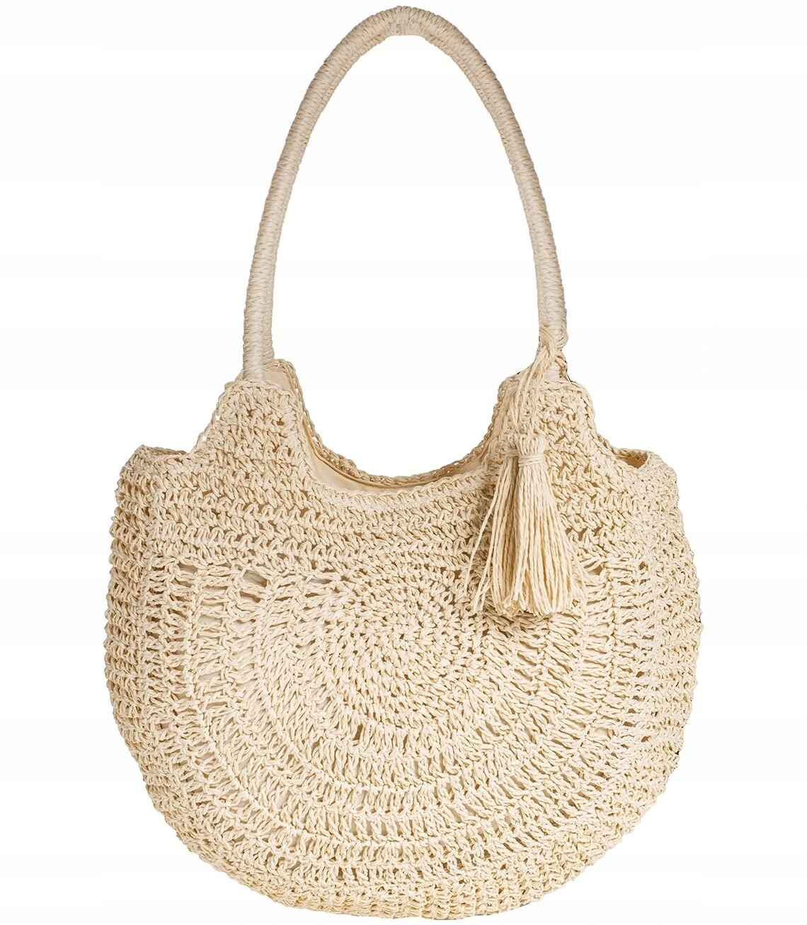 Velká kulatá plážová taška, prostorná, pletená, se zapínáním na zip
