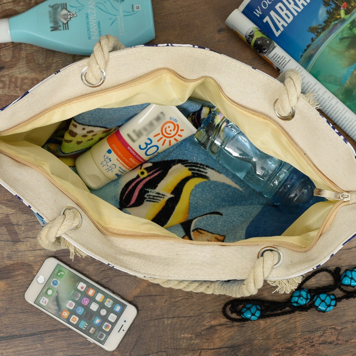 Pojemna torba plażowa na plażę torebka lekka Wzór dominujący bez wzoru