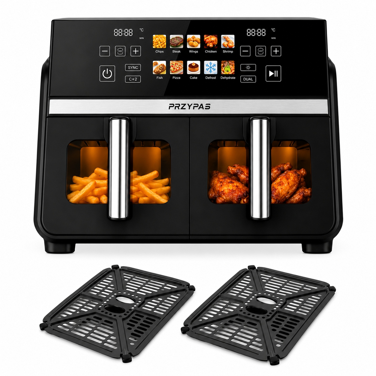 Teplovzdušná Fritéza 10L Air Fryer Dvojkomorová 2 × 5L Výkonná 2200W