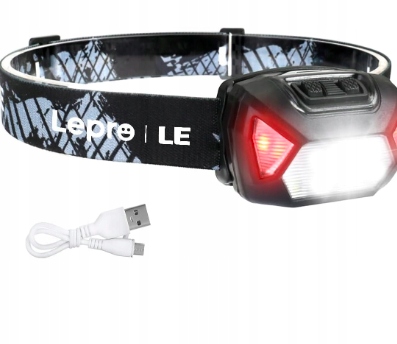 Latarka Czołowa Led Ładowalna Usb 6 Trybów Lekka IPX4