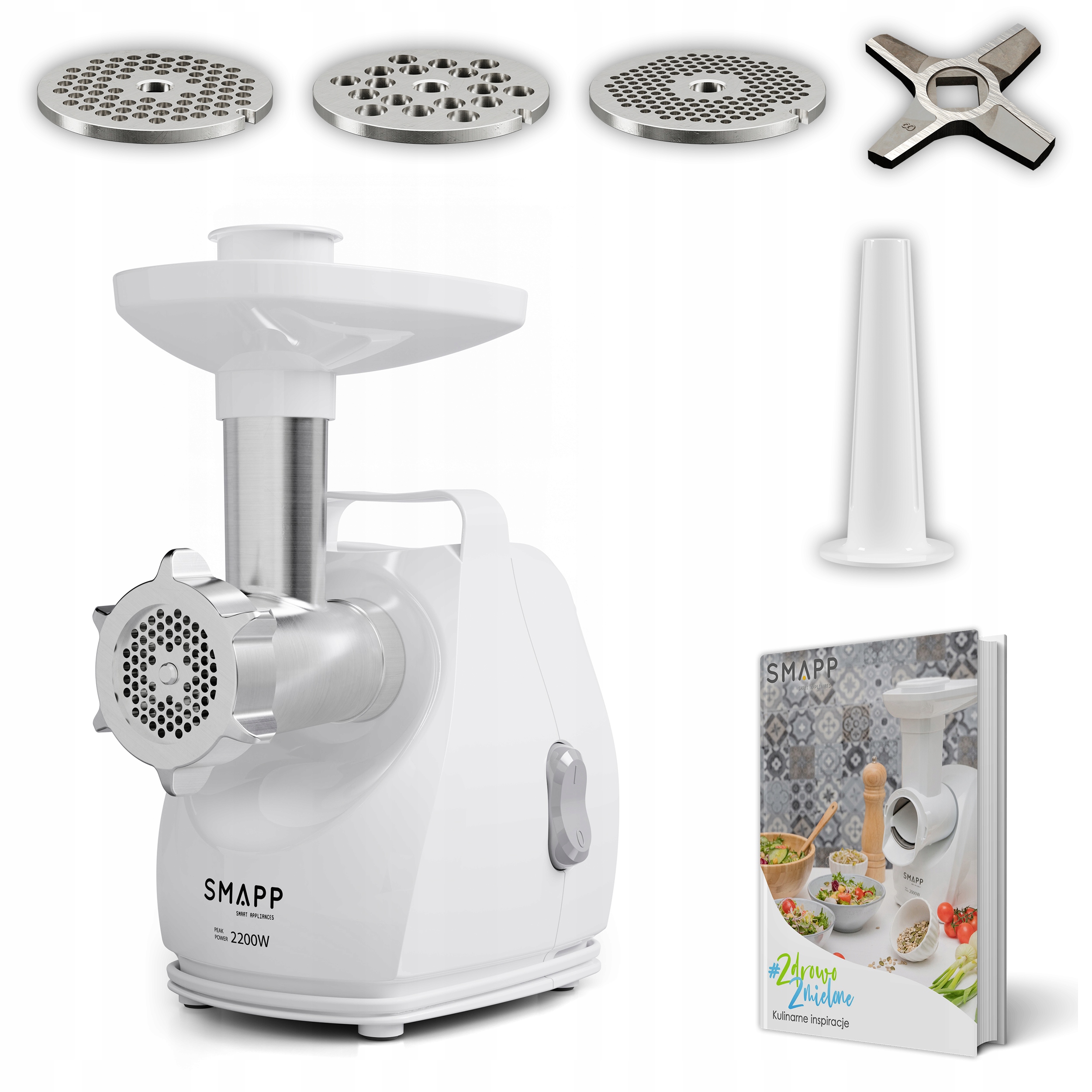 Maszynka Do Mielenia Mięsa Smapp 490.8 Z Uchwytem, 3 Sitka, Lejek 2200W