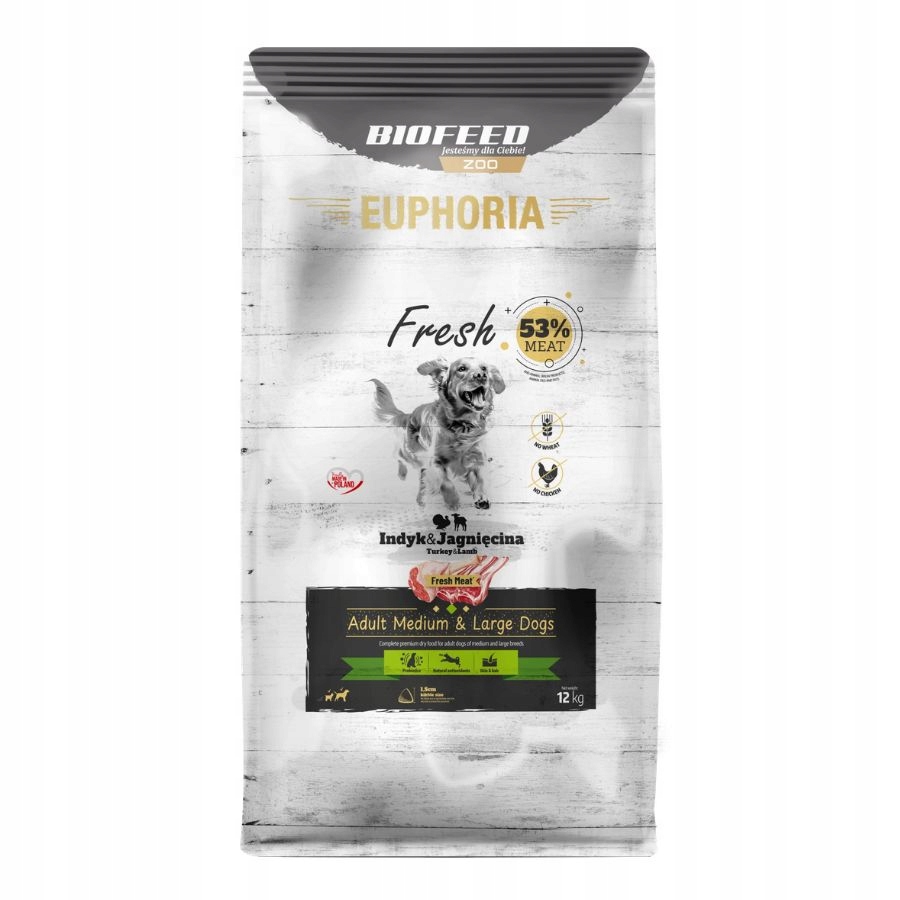 Euphoria Fresh Meat Karma dpa psów Indyk Jagnięcina Rozmiar M/L 12KG