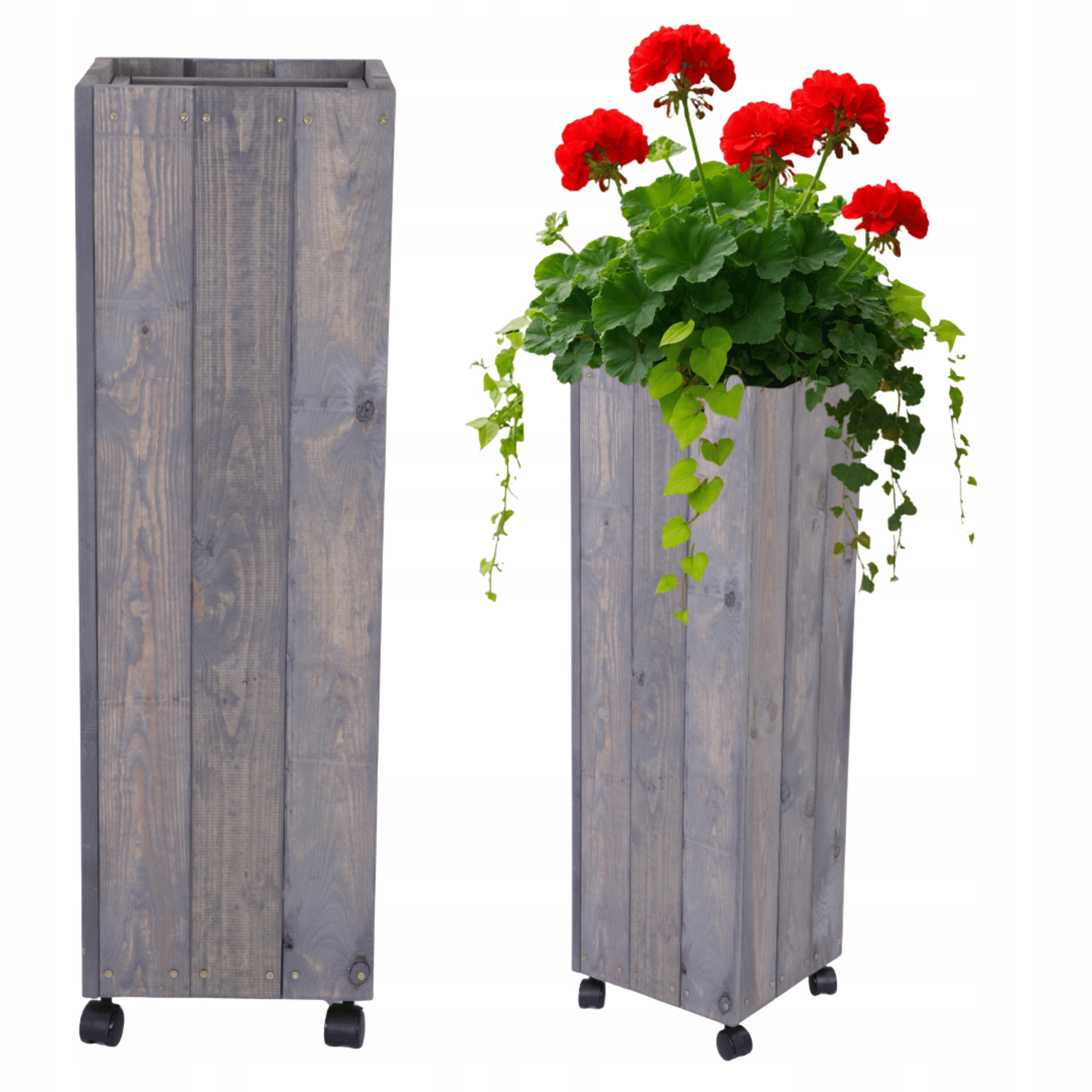Drevený stojan na kvety na kolieskach, mobilný kvetináč na balkón, impregnácia 96x28x28