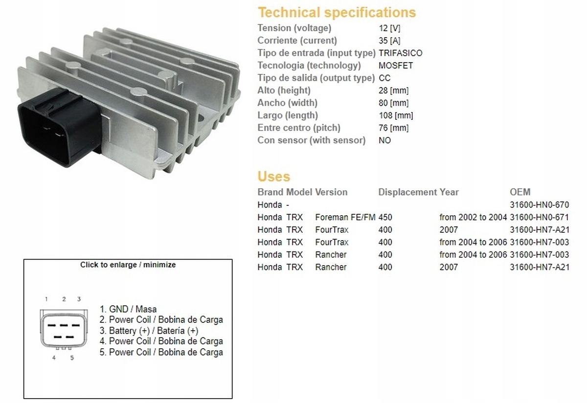 Regulátor Napätia Honda Trx 400 Four Trax '04-'07 Trx 400 Rancher '04