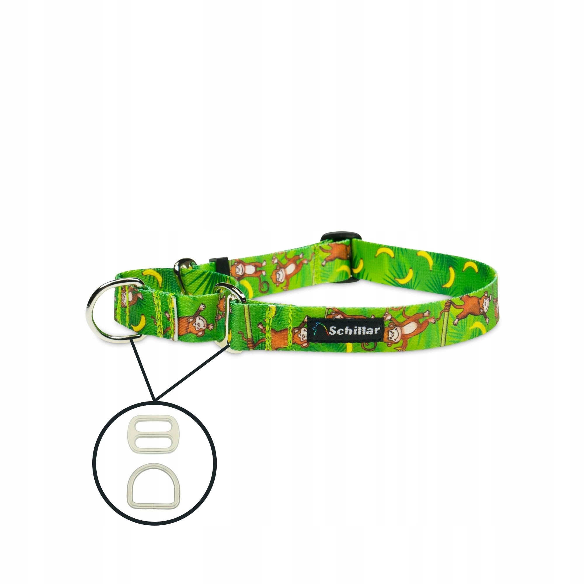 Levně Obojek martingale pro velkého psa zelené opičky banány L XL 40-60 cm