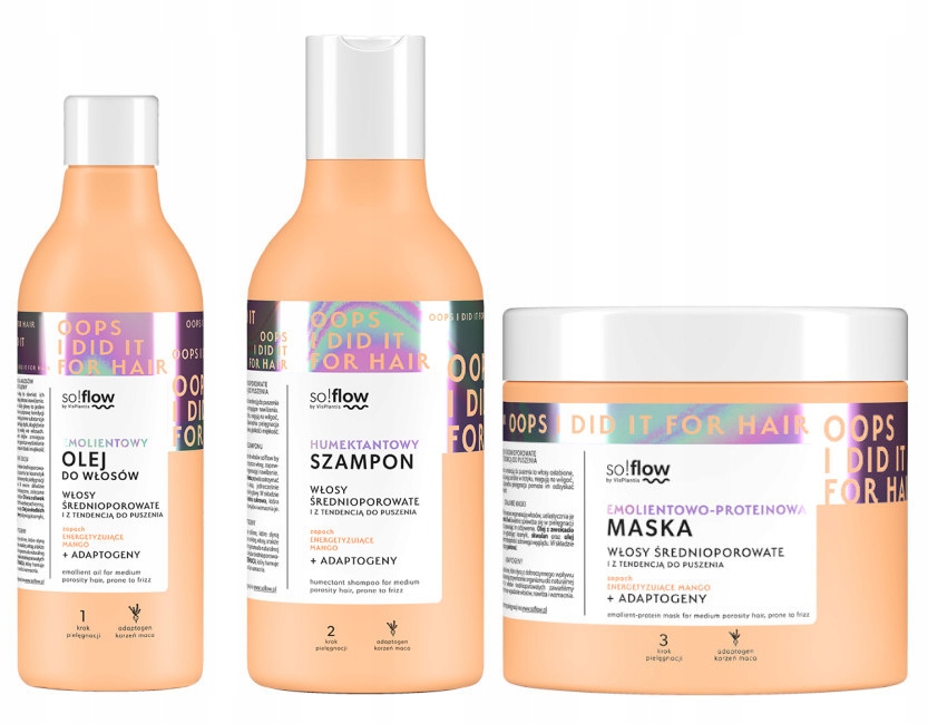 SO!FLOW ZESTAW WŁOSY ŚREDNIOPOROWATE OLEJ + SZAMPON + MASKA