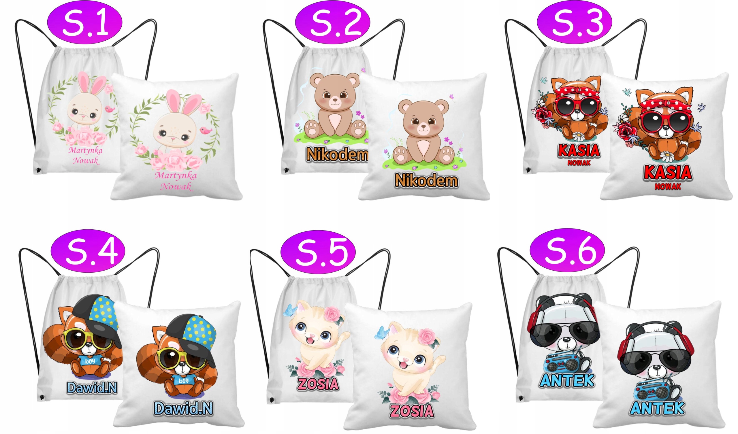 ZESTAW PODUSZKA WOREK DO PRZEDSZKOLA IMIĘ Marka bez marki