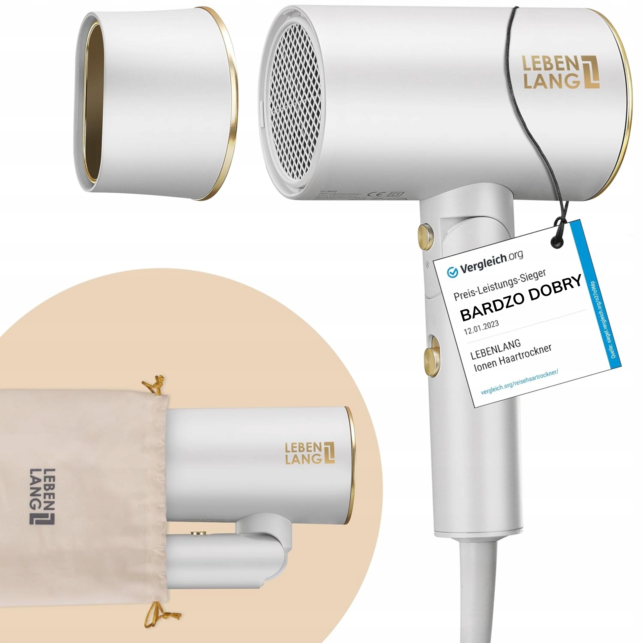 Suszarka do włosów mała Lebenlang 2100W jonizacja składana zimny nawiew