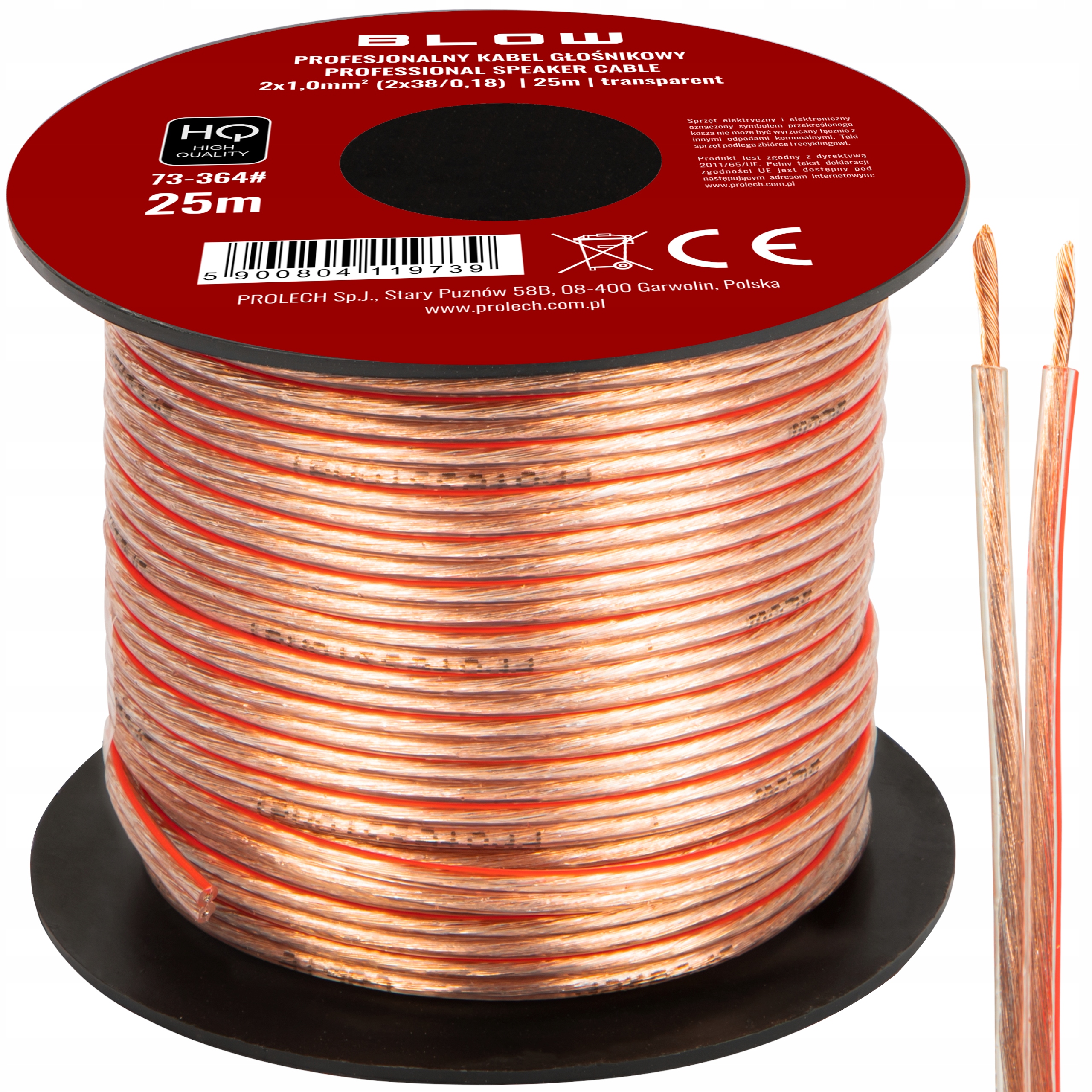 KABEL DWUŻYŁOWY PRZEWÓD GŁOŚNIKOWY BLOW HQ 2x1,00mm 25m PRZEZROCZYSTY