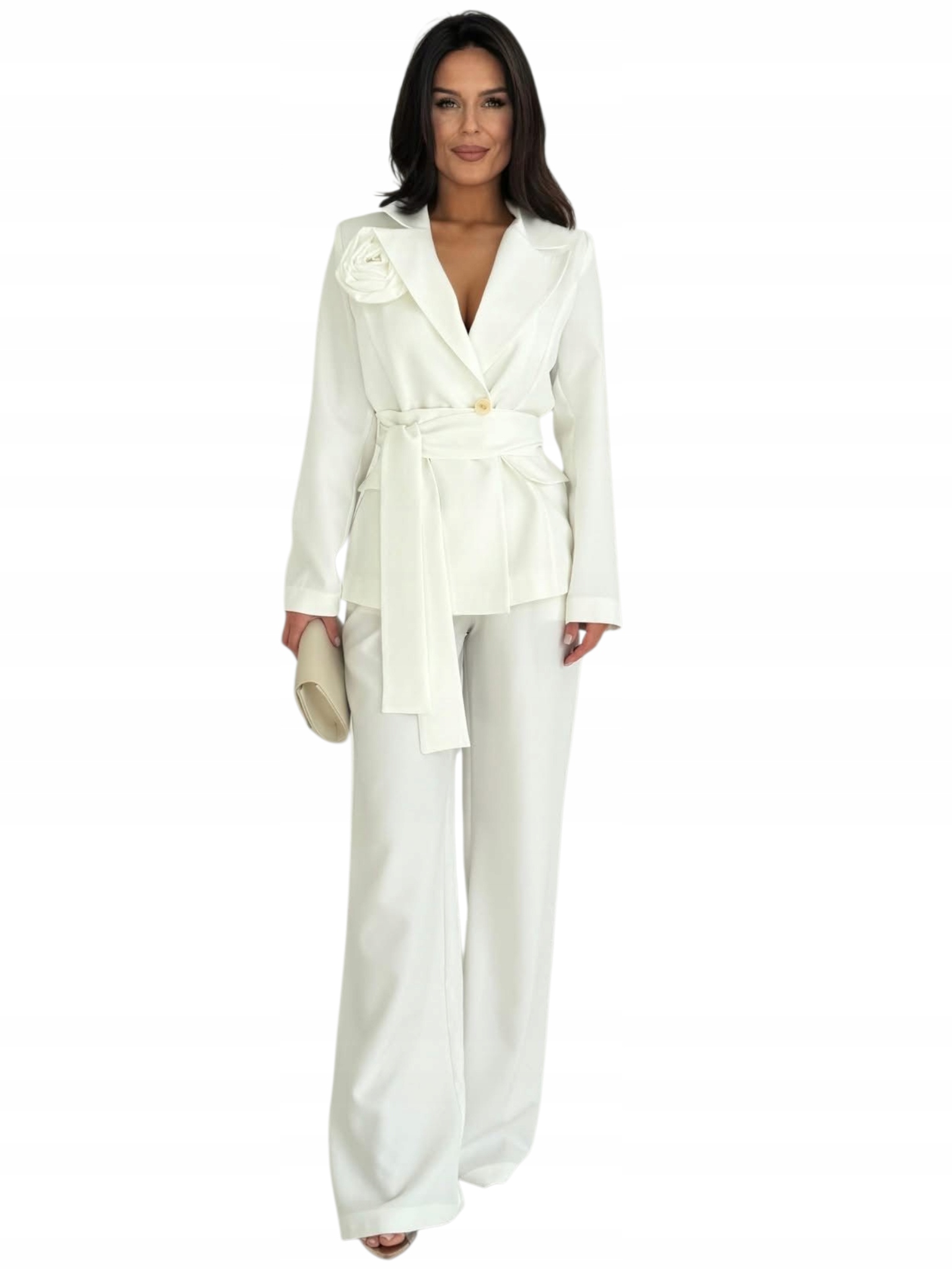 Oblekový komplet, oblek s dlouhým rukávem, plus size velikost 44 bílá