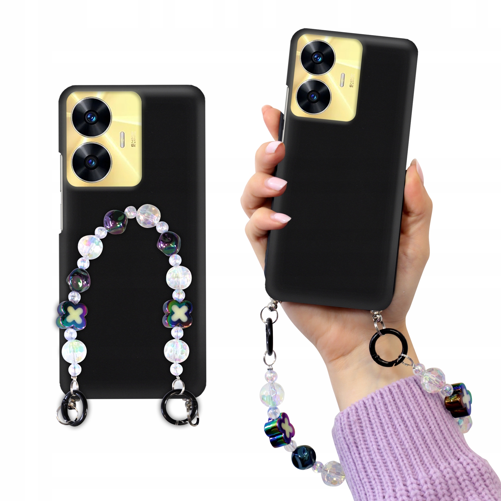 Pouzdro Kryt Pro Realme C55 Matné Černé Přívěsek Na Korálky Holo