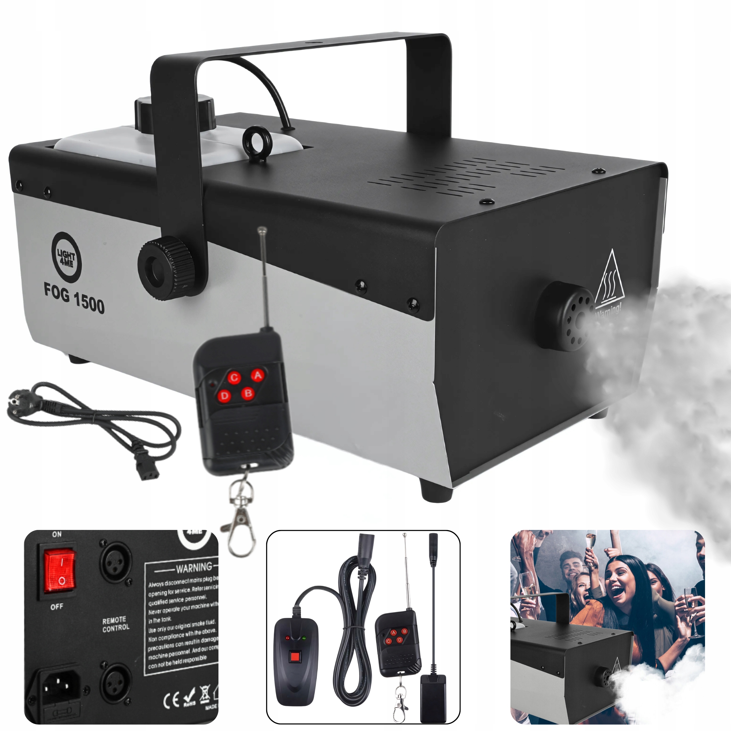 Generátor Dymu Hmla Dymový Stroj Dymovač LIGHT4ME Fog 1500 V2 Diaľkový Ovládač