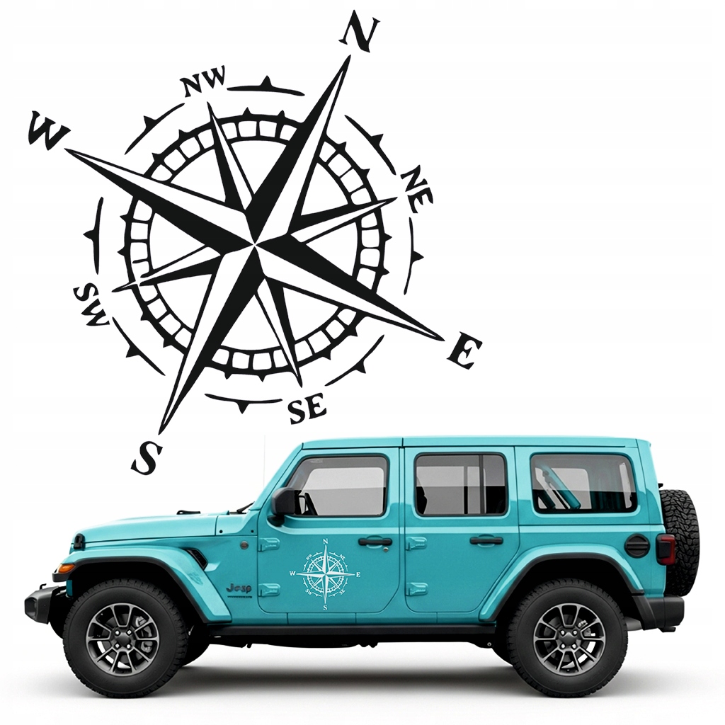 Naklejka na samochód auto Kompas Róża Wiatrów 4X4 Offroad Jeep 10 x 10 cm
