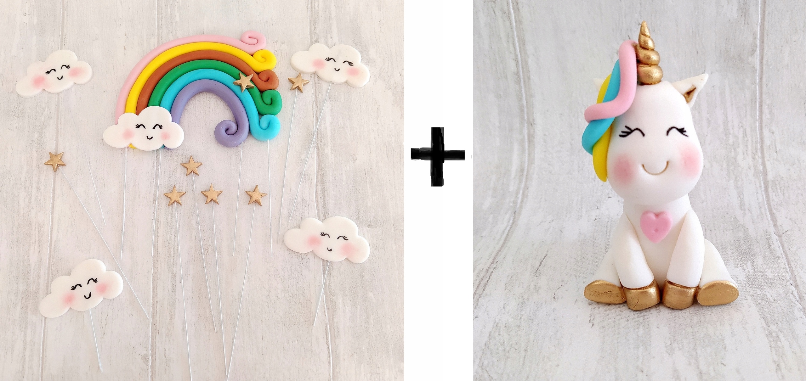 Levně Duha velké obláčky hvězdičky Jednorožec Sada dekorací na dort