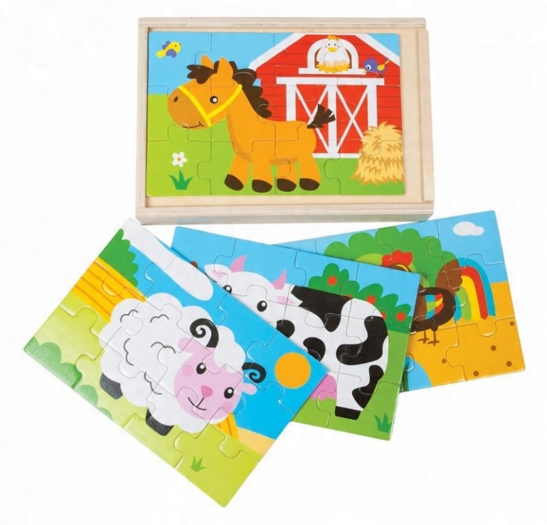 

Puzzle 4x12 elementów. Układanka drewniana. Farma