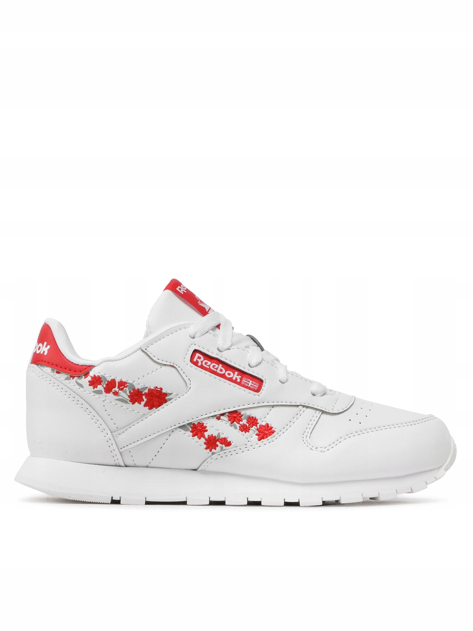 Reebok CL Lthr Buty Sportowe Białe Z Czerwonymi Kwiatami 30 U1C